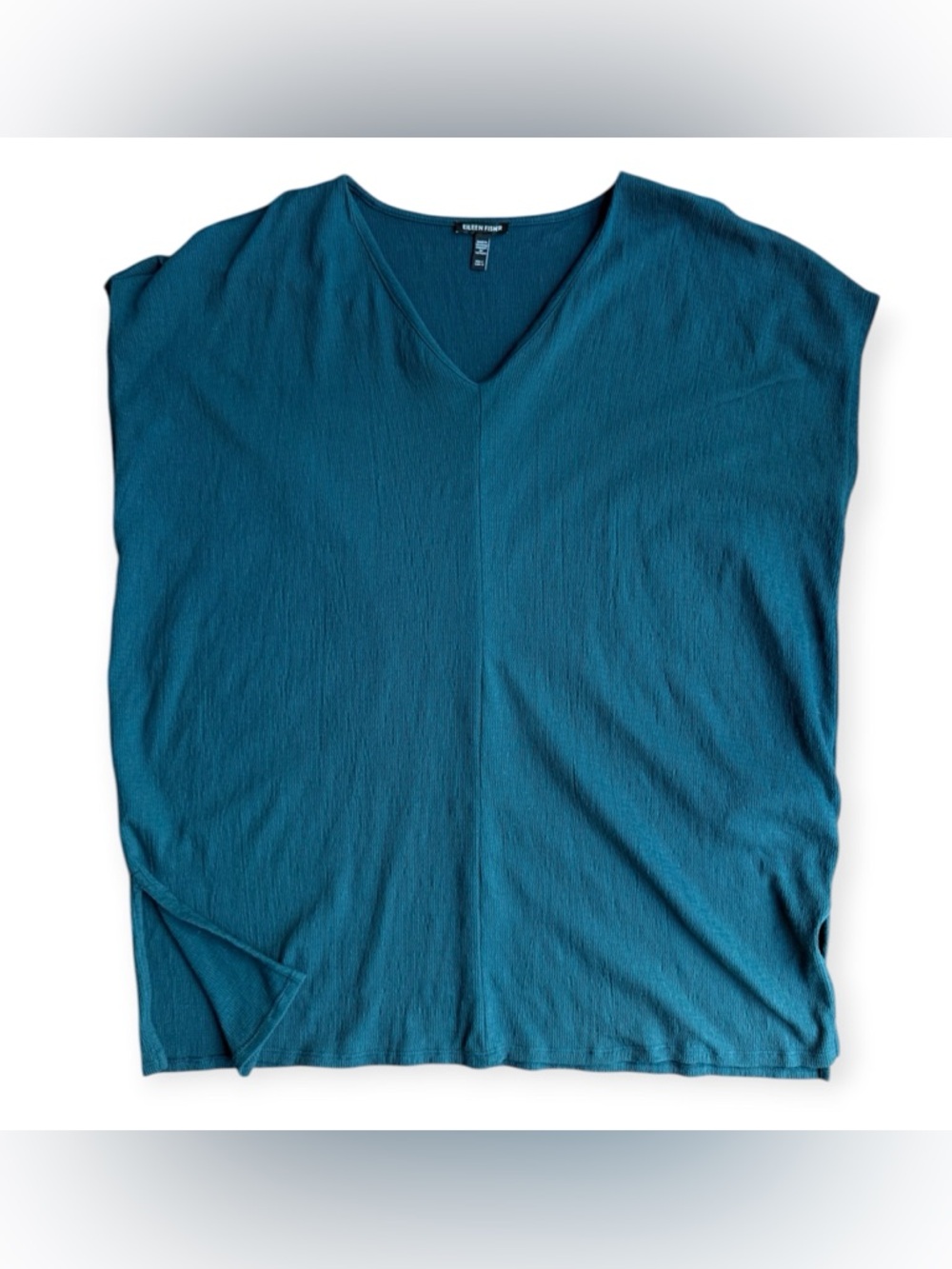 Eileen Fisher Boxy Tunic Shirt Top Size Large Bat Sleeve Teal L Organic Cotton